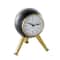 8.5" Black Aluminum Metal Orb Decorative Clock with White Clockface & Gold Tripod Legs